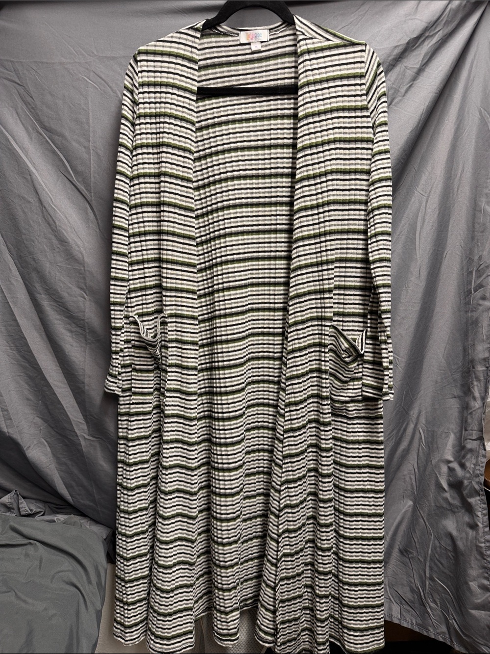 Striped Open Front Long Cardigan